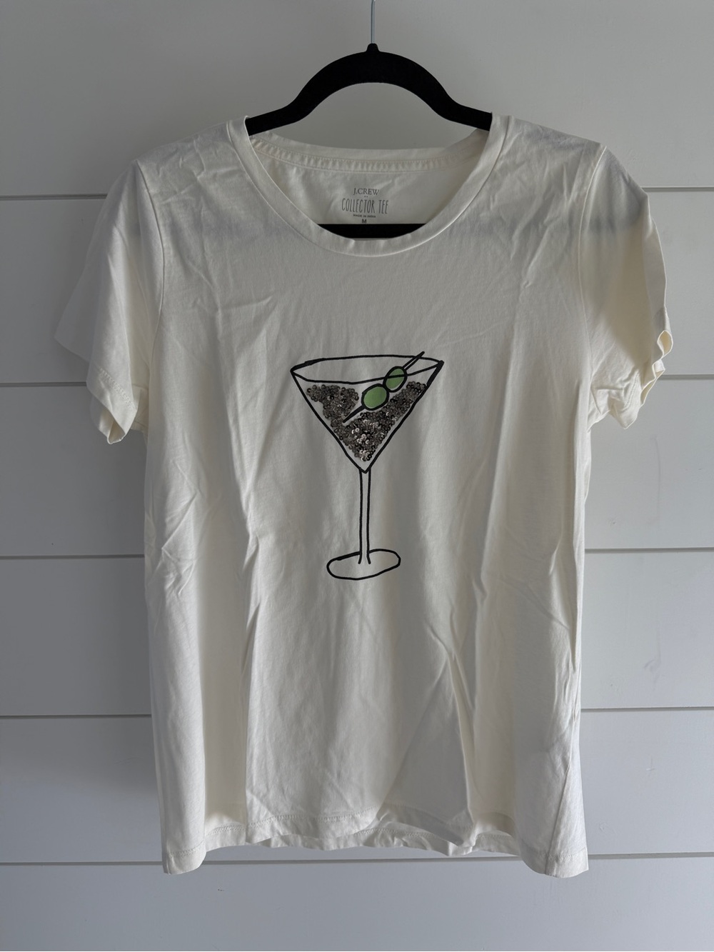 J. Crew Ivory Graphic Martini Tee with Green Olive